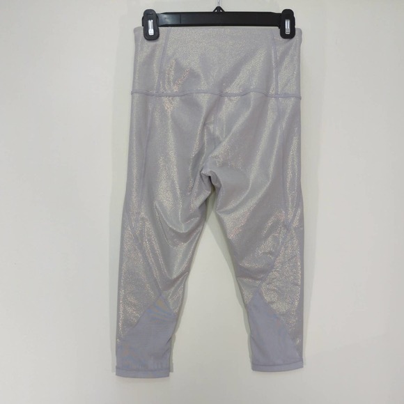 Zella Womens Cropped Leggings Shimmer Metallic‎ Mesh High Waist  Sliver| SMALL - Picture 1 of 10